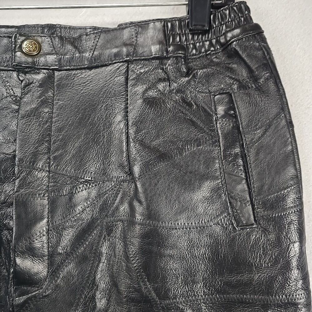 Vintage 80s Santa Cruz Women's Sz M Black Patchwork Leather Short Skirt - Picture 3 of 8